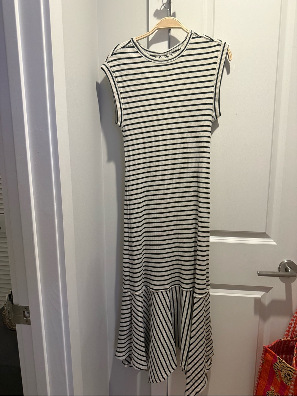 NWT! Anthropologie Sleeveless Black & White Striped Midi Dress, open back